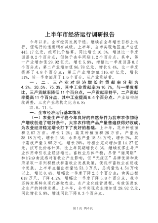 上半年市经济运行调研报告