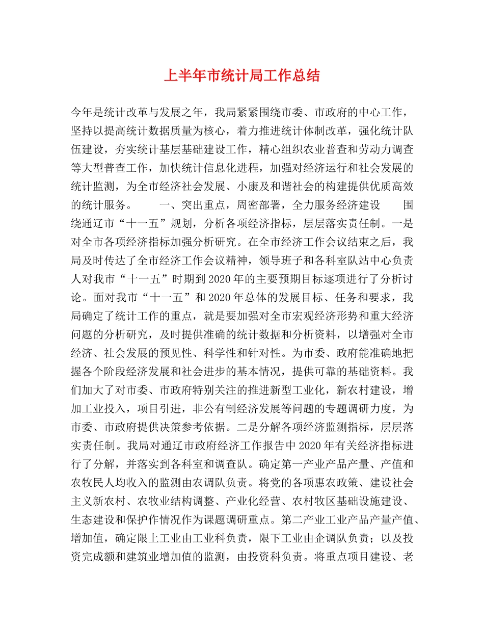 上半年市统计局工作总结2 _第1页
