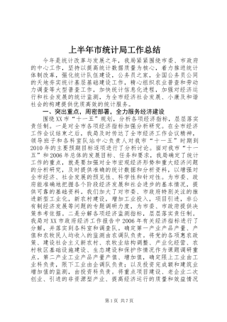 上半年市统计局工作总结