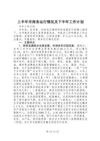 上半年市商务运行情况及下半年工作计划