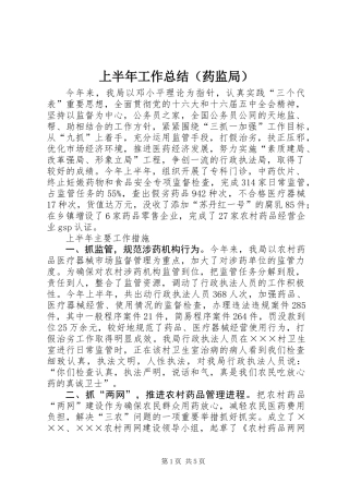 上半年工作总结（药监局)
