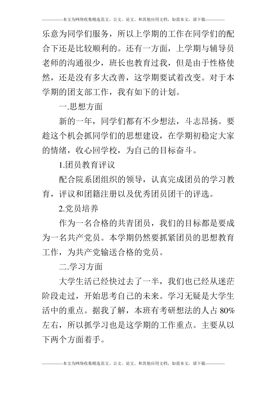 2019团支部书记工作计划模板_第2页