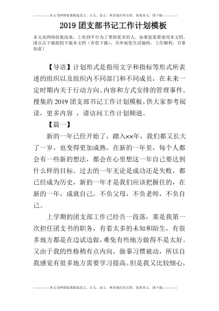 2019团支部书记工作计划模板