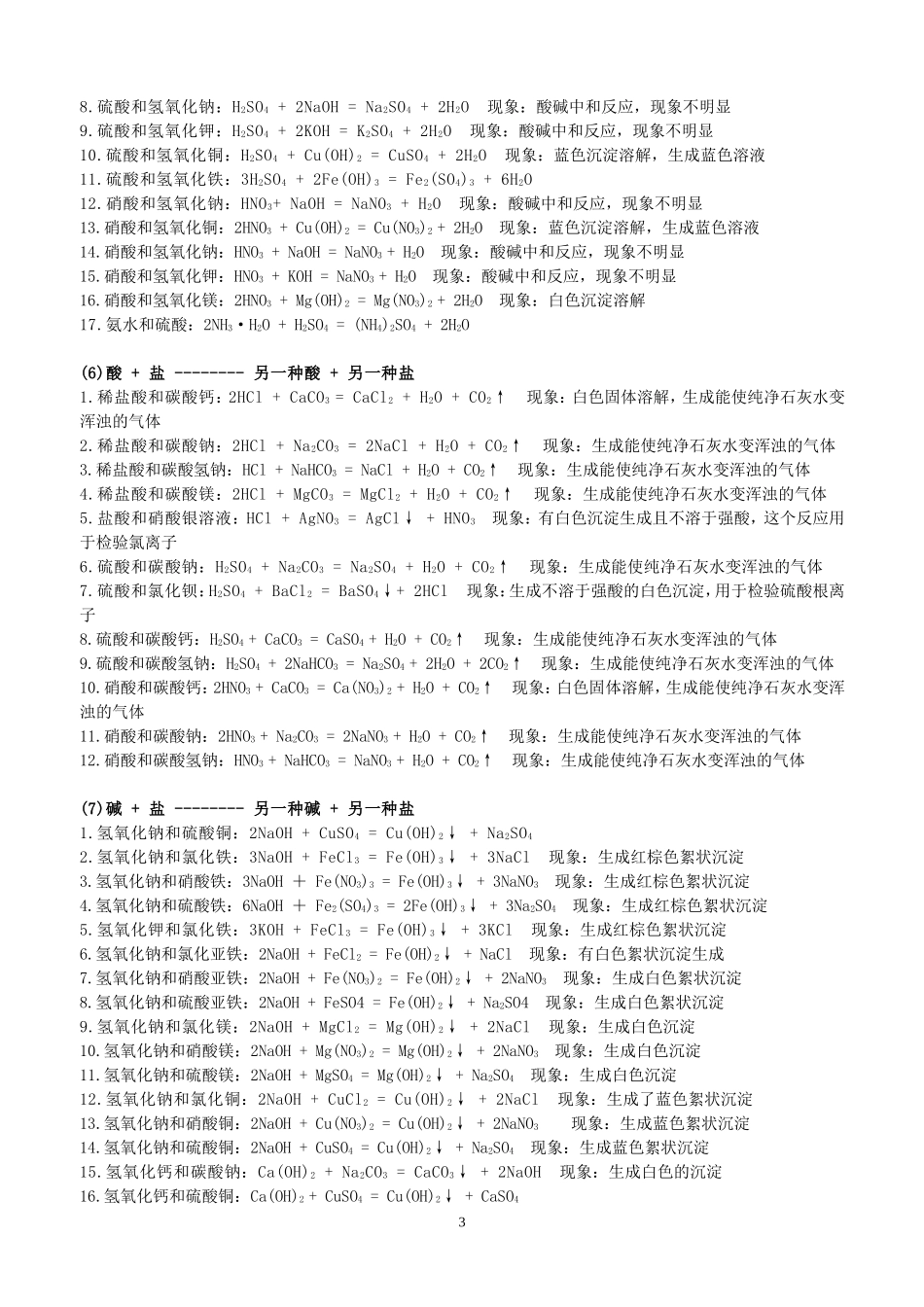 初中化学方程式及现象总结_第3页