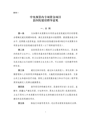 中央预算内专项资金项目县医院建设指导意见