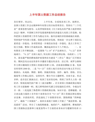 上半年国土资源工作总结报告 