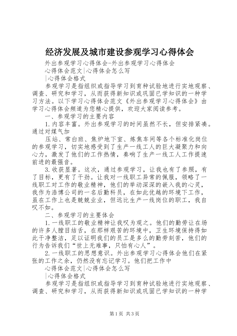 经济发展及城市建设参观学习心得体会 _第1页