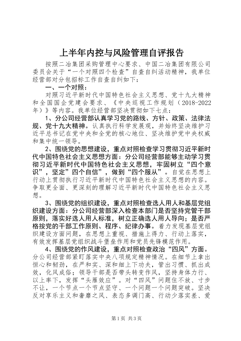 上半年内控与风险管理自评报告 (2)_第1页