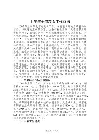 上半年全市粮食工作总结