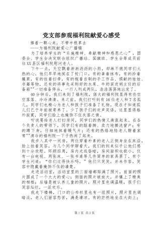 党支部参观福利院献爱心感受 