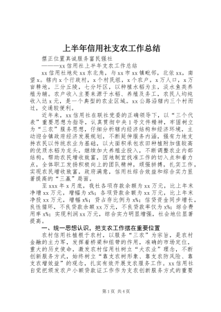 上半年信用社支农工作总结