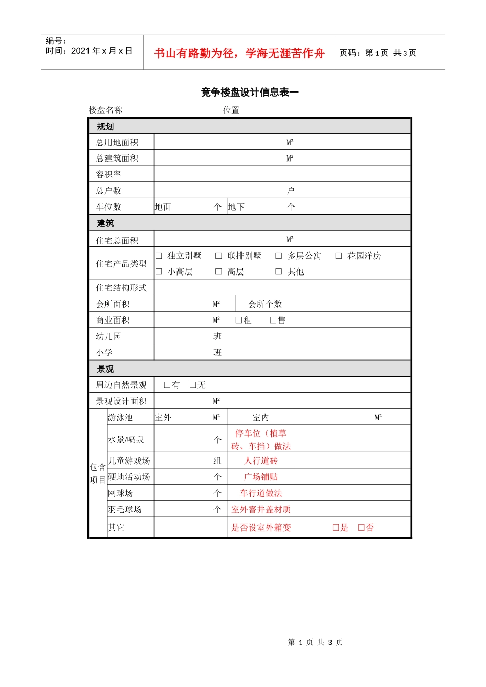 竞争楼盘信息表_第1页