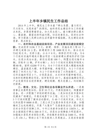 上半年乡镇民生工作总结