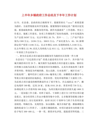 上半年乡镇政府工作总结及下半年工作计划 