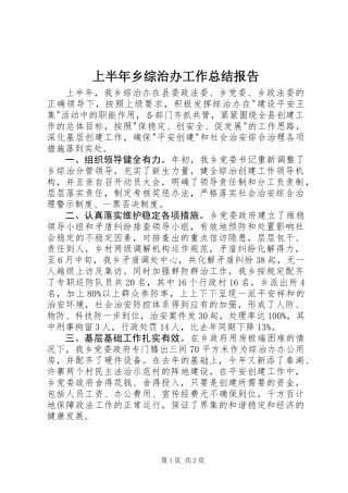 上半年乡综治办工作总结报告