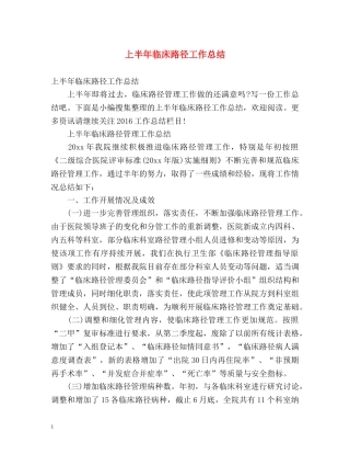 上半年临床路径工作总结 