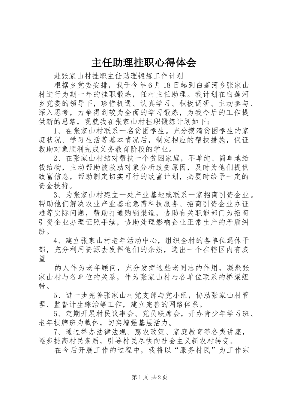主任助理挂职心得体会 _第1页