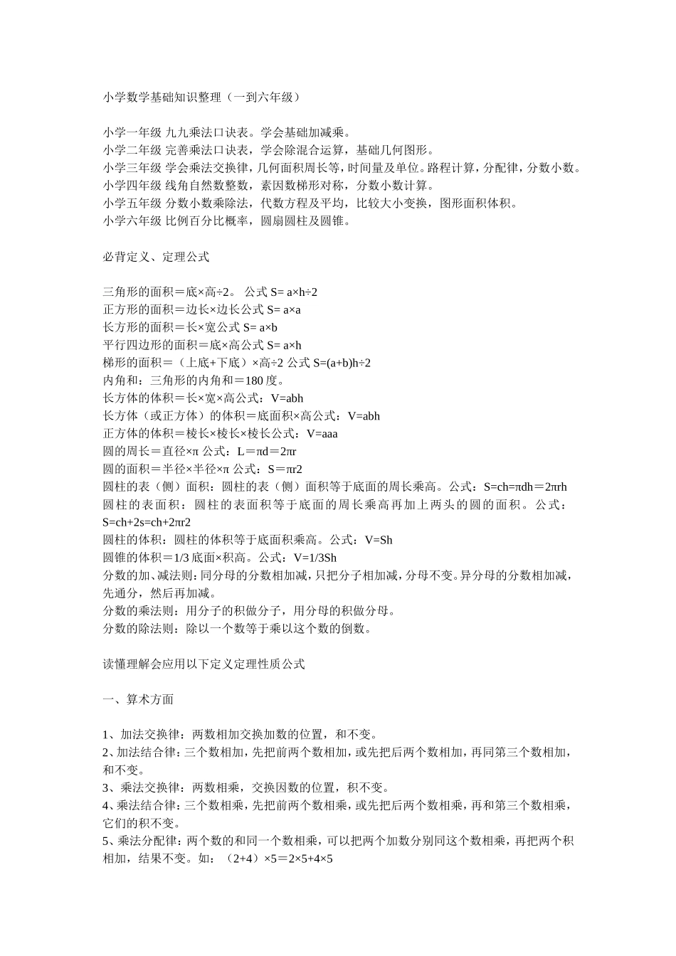 小学数学基础知识整理（一到六年级）_第1页