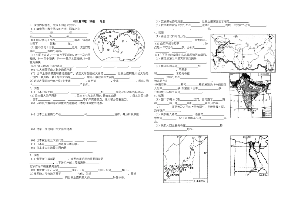 初三读图题日、俄、印、埃及_第1页