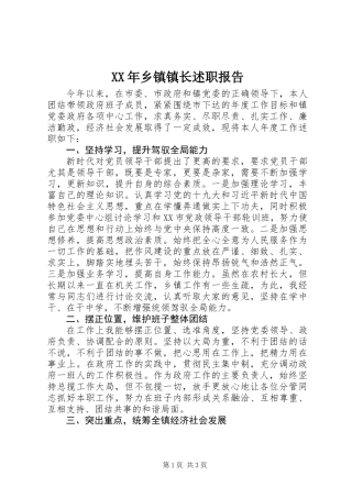 XX年乡镇镇长述职报告