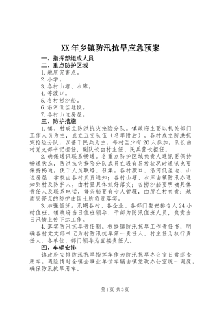XX年乡镇防汛抗旱应急预案