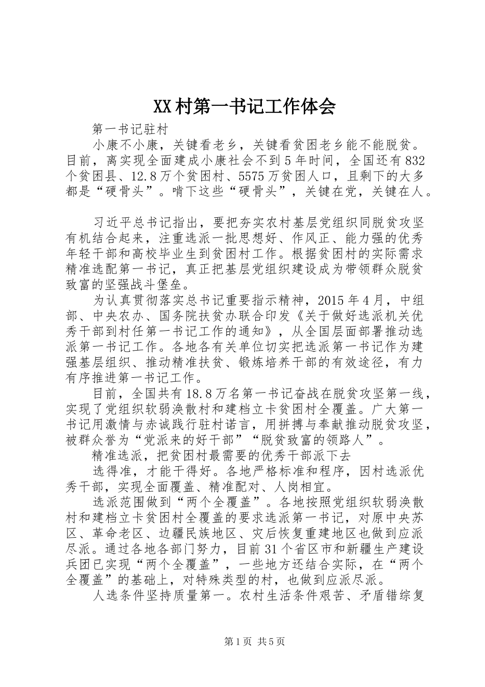 XX村第一书记工作体会 _第1页