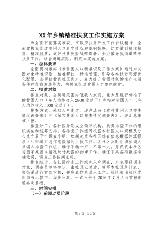 XX年乡镇精准扶贫工作实施方案
