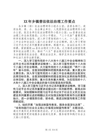 XX年乡镇普法依法治理工作要点