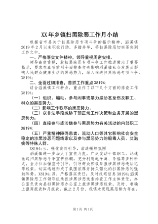XX年乡镇扫黑除恶工作月小结
