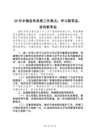 XX年乡镇宣传思想工作要点：学习新常态，宣传新常态