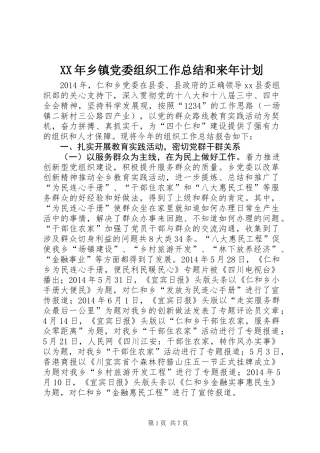 XX年乡镇党委组织工作总结和来年计划