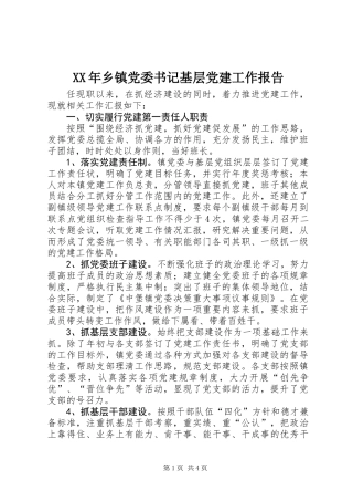 XX年乡镇党委书记基层党建工作报告