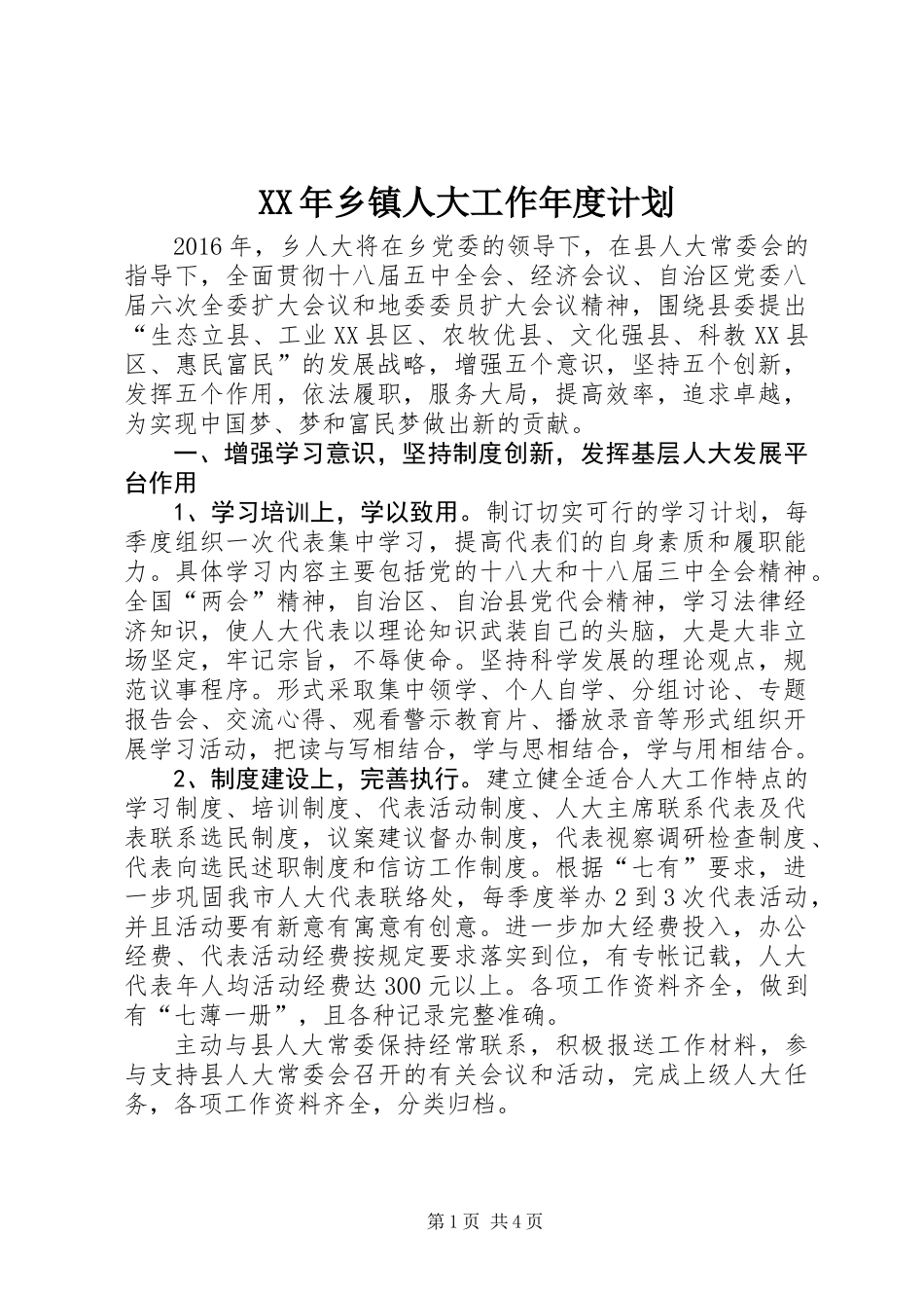 XX年乡镇人大工作年度计划_第1页