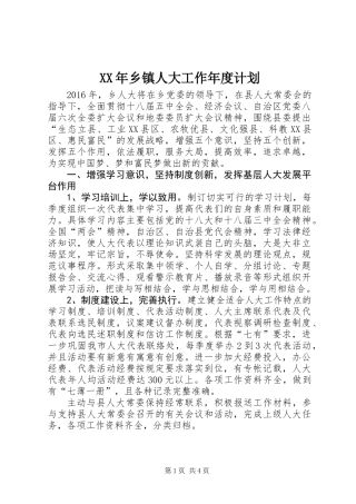 XX年乡镇人大工作年度计划