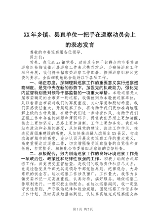 XX年乡镇、县直单位一把手在巡察动员会上的表态发言