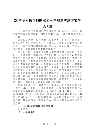 XX年乡村振兴战略水利五年规划实施方案精选3篇