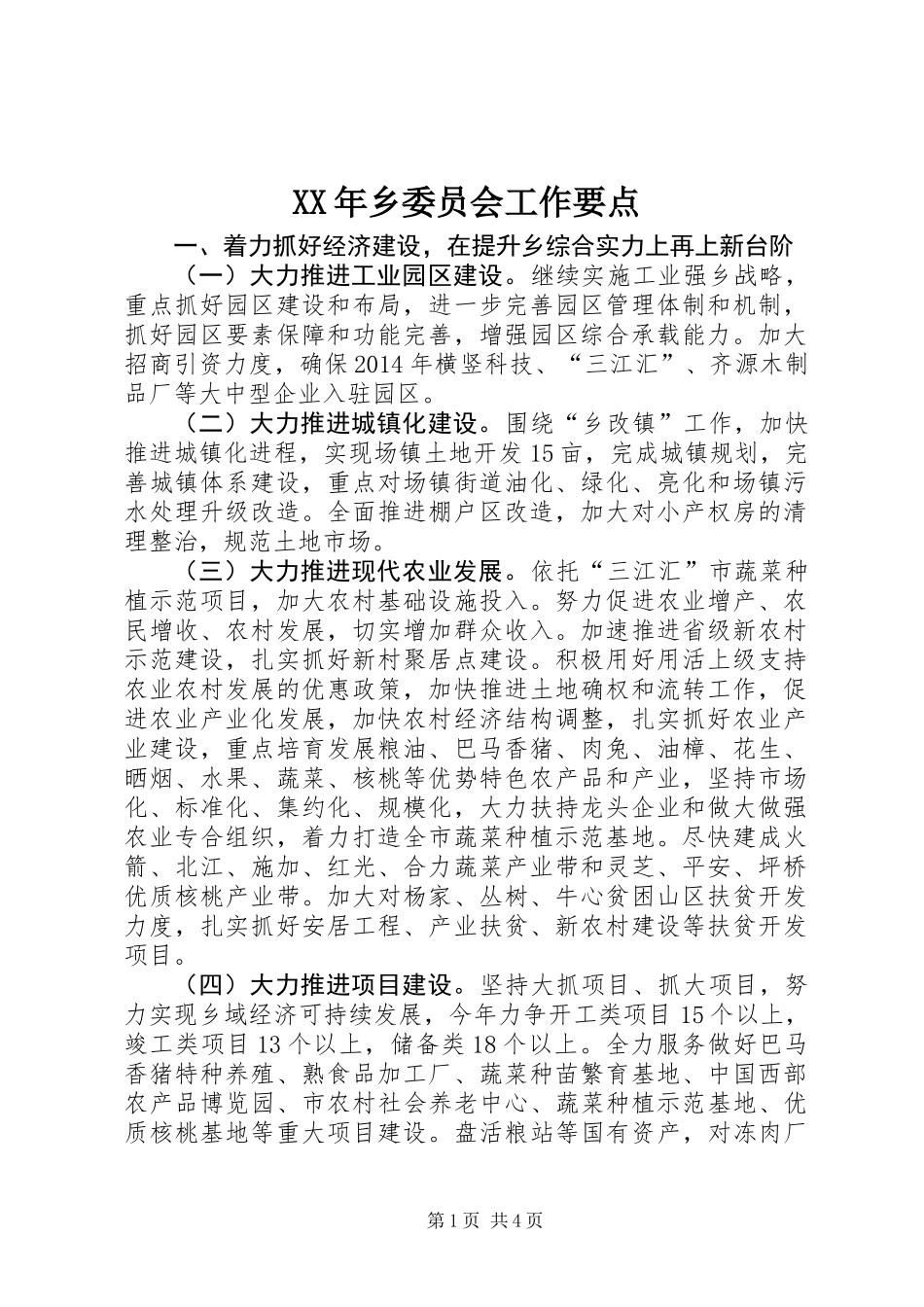 XX年乡委员会工作要点_第1页