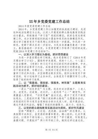 XX年乡党委党建工作总结