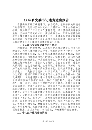 XX年乡党委书记述责述廉报告