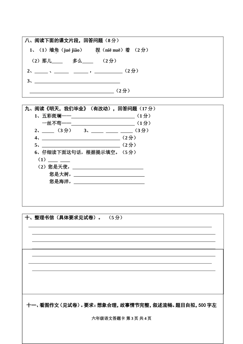 语文适应性测试答题卡_第3页