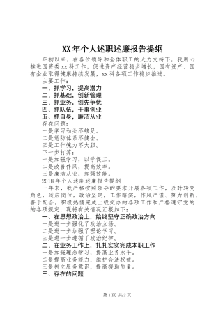 XX年个人述职述廉报告提纲