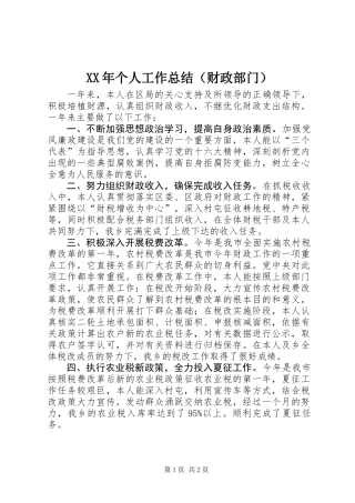 XX年个人工作总结（财政部门）