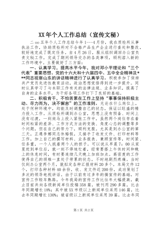 XX年个人工作总结(宣传文秘)