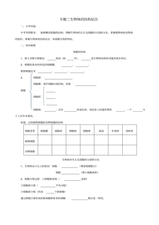 2019届中考生物二轮复习：专题突破3_生物体的结构层次_导学案