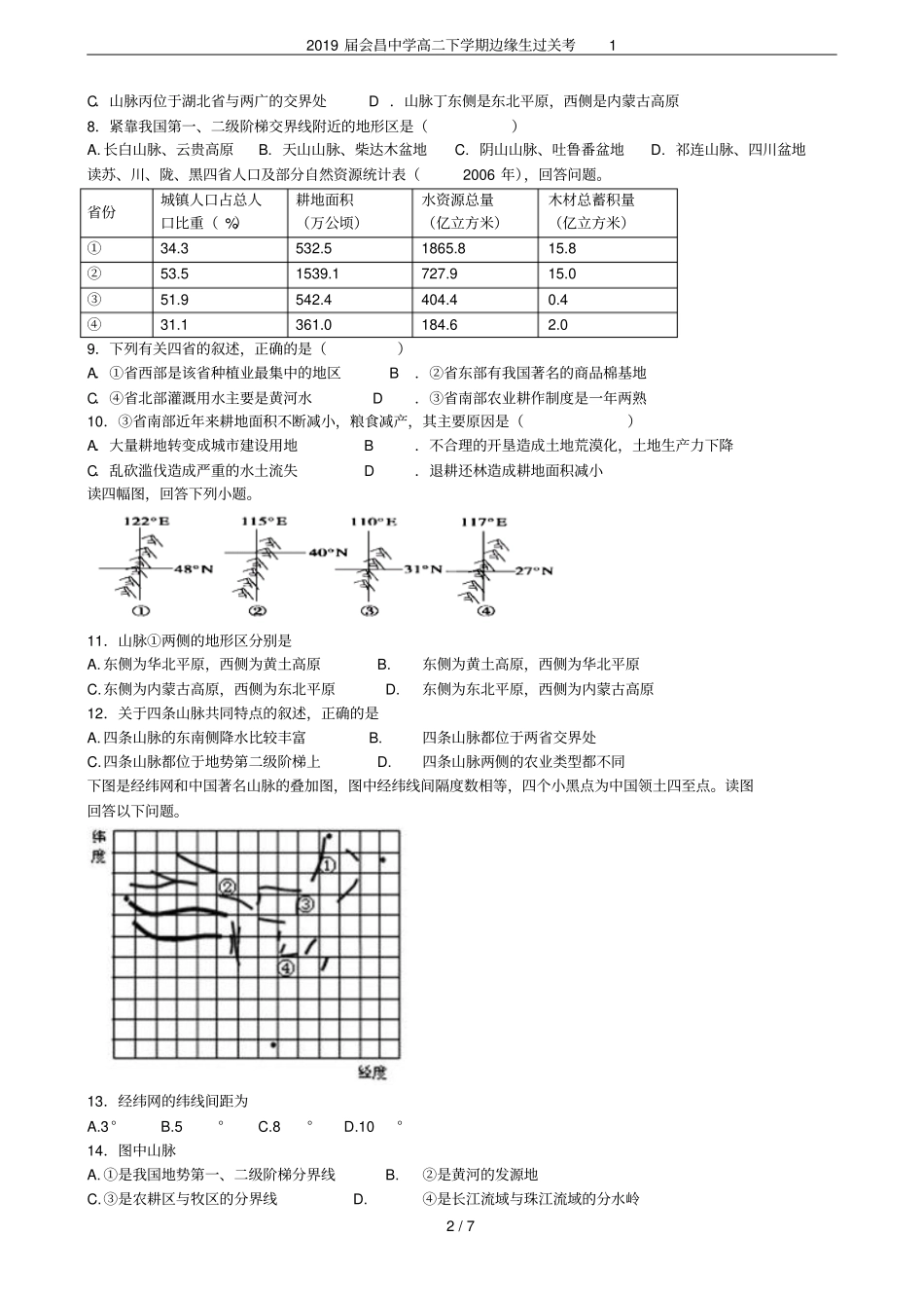 2019届会昌中学高二下学期边缘生过关考1_第2页