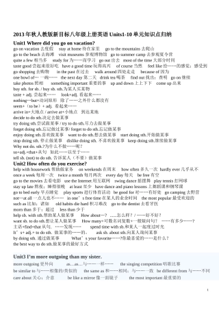 2013秋新目标英语八年级上册重点词组句型