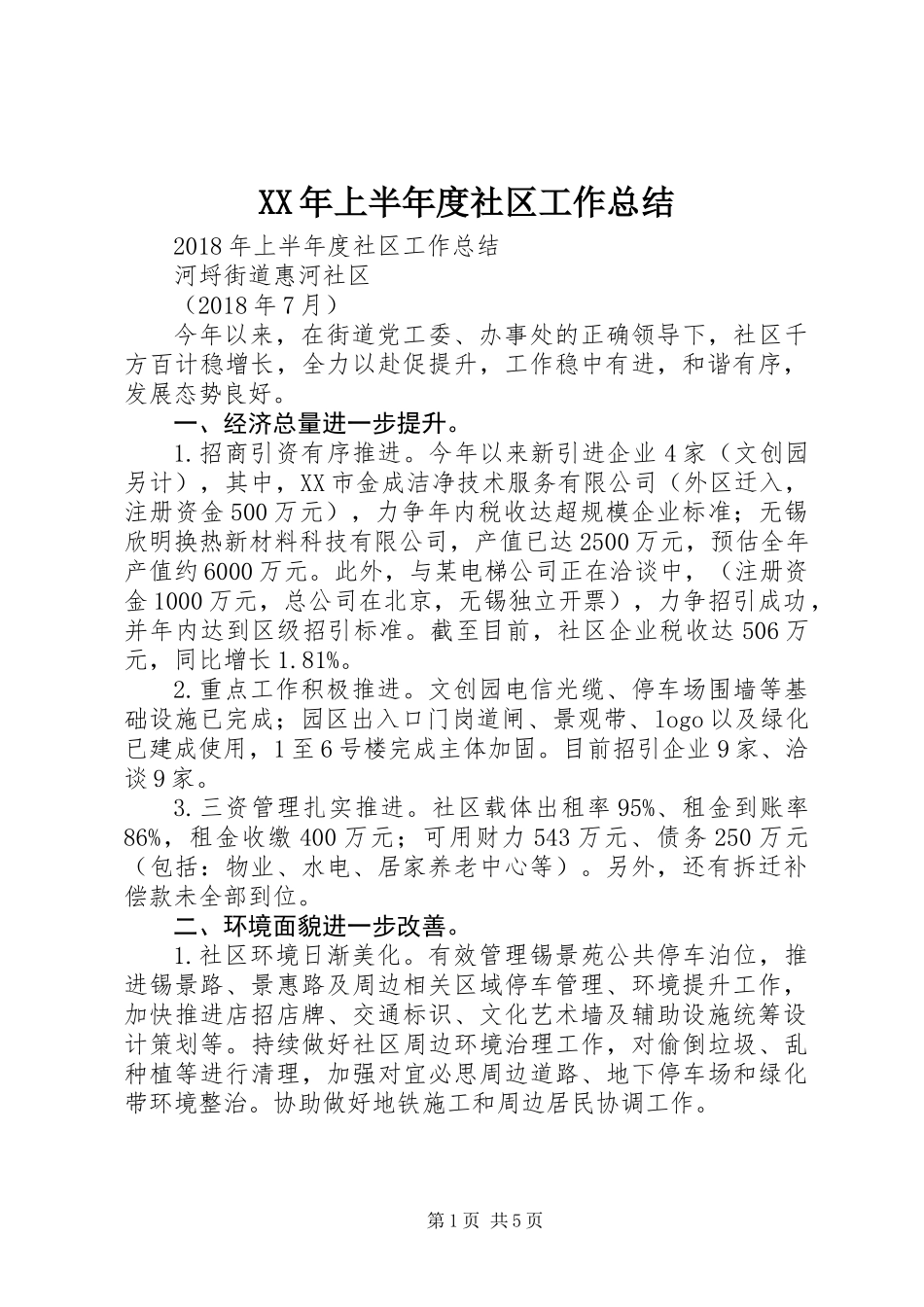 XX年上半年度社区工作总结_第1页