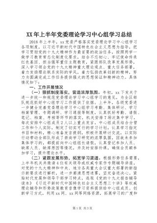 XX年上半年党委理论学习中心组学习总结