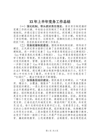 XX年上半年党务工作总结