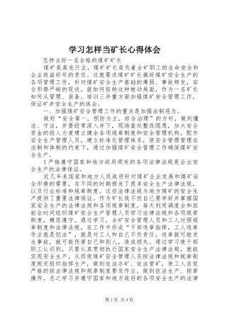 学习怎样当矿长心得体会 